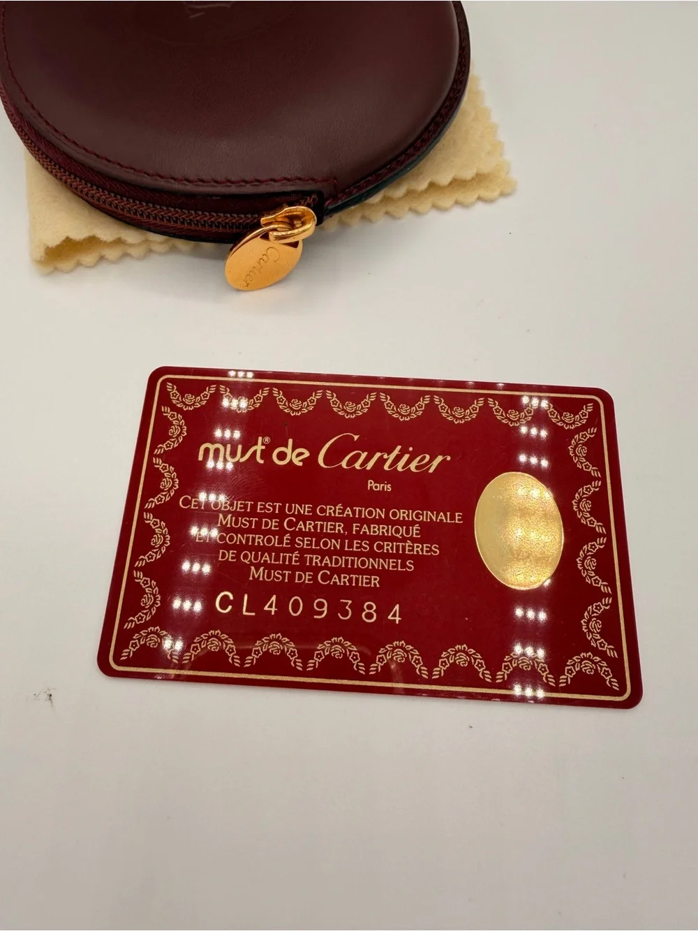 Cartier Must de Cartier Burgundy Leather Round Coin Case VINTAGE, NWOT!